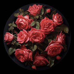 Hyper-Realistic Roses in a Circle : Pink roses on a black disk
