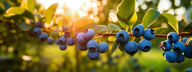 blueberries ripe on the branch.Generative AI - obrazy, fototapety, plakaty