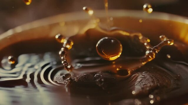A drop of coffee in a cup macro close-up cafe advertisement animation