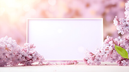 Blooming lilac flowers on a lilac background. Spring background with copy space.