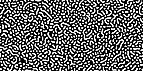 Abstract Turing organic wallpaper with background. Turing reaction diffusion monochrome seamless pattern with chaotic motion. Natural seamless line pattern. Linear design with biological shapes. 