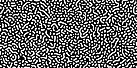 Abstract Turing organic wallpaper with background. Turing reaction diffusion monochrome seamless pattern with chaotic motion. Natural seamless line pattern. Linear design with biological shapes. 