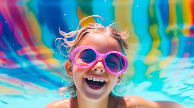 Splash of Joy: Child Having Fun in Hotel Pool - Colorful Vacation Vibes