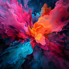 Explosive patterns of vibrant colors, including pink, orange, and blue, creating a visually stimulating and energetic background