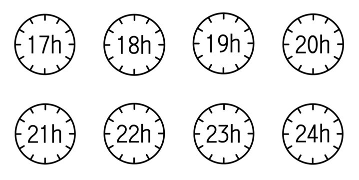 17 to 24 hours time clock icon isolated on white and transparent background. watch hour deadline long lasting time vector illustration 17 18 19 20 21 22 23 24 hours icon black