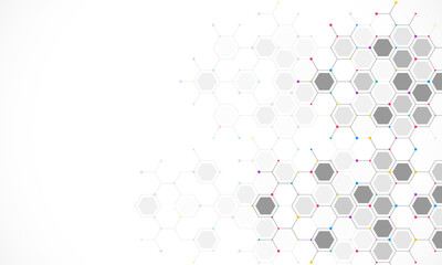 Genetic engineering and molecular structure, hexagon DNA network, science chemical and biotechnology concept, innovation technology, healthcare, and medicine design.