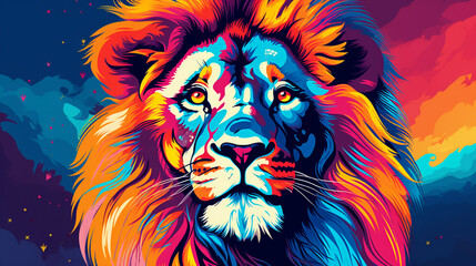 Pop Art Majesty: Creative Colorful Lion King Head with Soft Mane