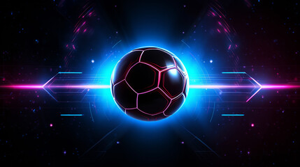 Fototapeta premium Luminous Game: Futuristic Football with Neon Glowing Against a Cyber Background