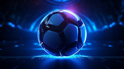 Fototapeta premium Futuristic Fusion: Soccer Ball in Cyber Space with Neon Glow