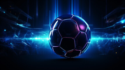 Futuristic Fusion: Soccer Ball in Cyber Space with Neon Glow