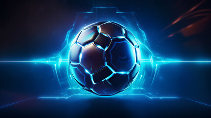 Naklejka premium Futuristic Fusion: Soccer Ball in Cyber Space with Neon Glow