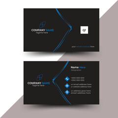 Creative and modern corporate business card template in luxury black with blue geometric lines.
