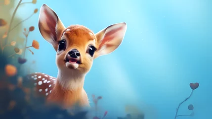 Fototapeten Young bambi deer, roe deer, beautiful, light brown with white spots, huge eyes  © Glebsterr