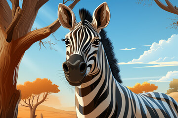 stail cartoon zebra under the tree