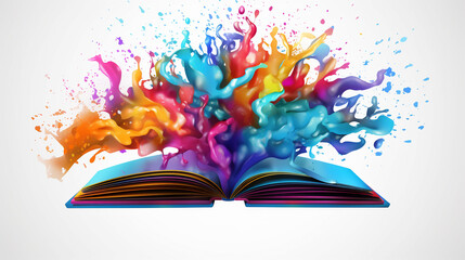 Fantasy Colorful Brain Splash: Liquid Color Design Emerging from a Book