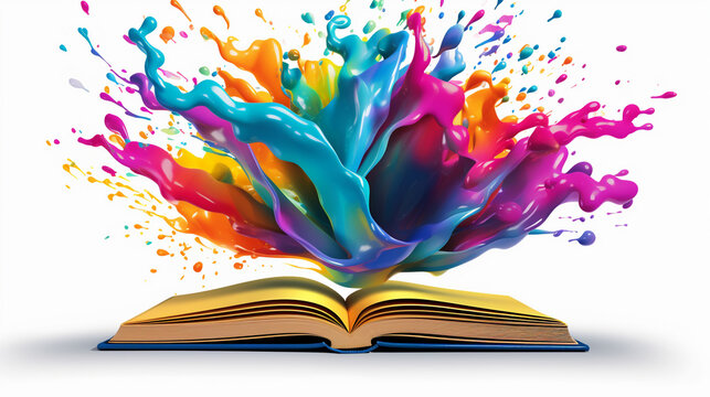 Fantasy Colorful Brain Splash: Liquid Color Design Emerging from a Book