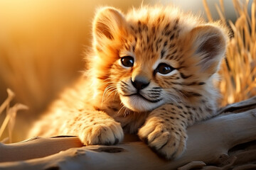 cute cartoon cheetah cub - obrazy, fototapety, plakaty
