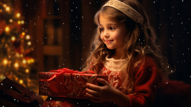 Holiday Happiness: Little Girl Enjoys Christmas with a Heartwarming Gift