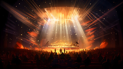 A crowded concert hall with stage lights