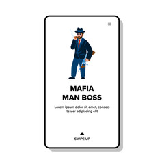 hat mafia man boss vector. gangster detective, suit cigar, gentle vintage hat mafia man boss web flat cartoon illustration