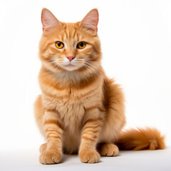 Obraz premium Red cat sitting and looking directly into the camera. Isolated on white.