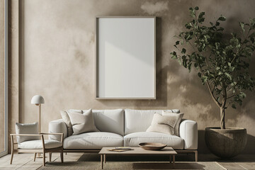 Plain White A2 Poster Frame in Modern Eclectic Studio, Interior Photography with Natural Light