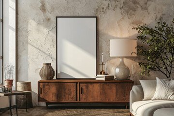 Plain White A2 Poster Frame in Modern Eclectic Studio, Interior Photography with Natural Light