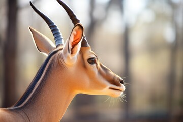 profile of impala with intricate horn pattern - obrazy, fototapety, plakaty