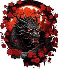 T-shirt design. red chinese dragon on transparent background