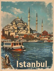 Istanbul vintage travel postcard