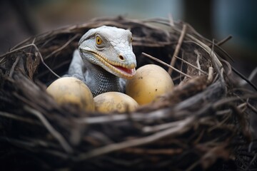 mother komodo with her eggs in a nest