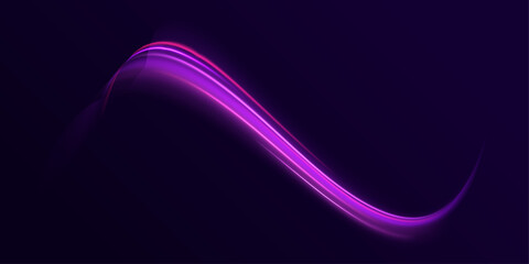 Colored shiny sparks of spiral wave. Curved bright speed line swirls. Vector vortex wake effect. Electric swirl lines, neon light effect. Abstract magic energy waves. - obrazy, fototapety, plakaty