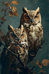 Owls vintage retro illustration