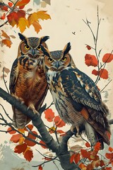 Owl vintage retro illustration