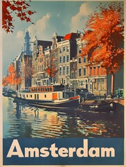Amsterdam vintage travel postcard
