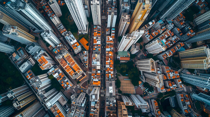 a perpendicular top-down view of a sprawling megacity