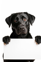 perro con cartel blanco. no abandones a los perros