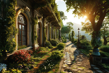 Fototapeta premium Beautiful view of the garden in the morning
