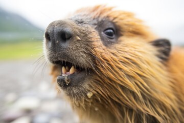 close view of marmot teeth while calling