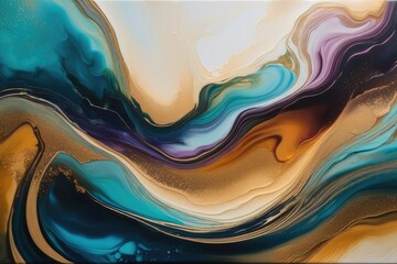 Currents of translucent hues, snaking metallic swirls, and foamy sprays of color shape the landscape of these free-flowing textures. Natural luxury abstract fluid art painting in liquid ink technique - obrazy, fototapety, plakaty