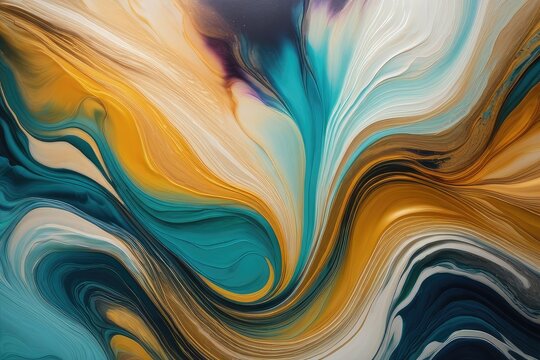 Currents of translucent hues, snaking metallic swirls, and foamy sprays of color shape the landscape of these free-flowing textures. Natural luxury abstract fluid art painting in liquid ink technique