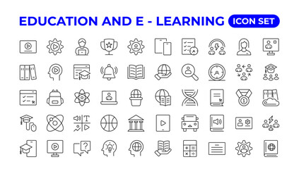 Fototapeta na wymiar Education and Learning thin line icons set. Education, School, Learning icons.