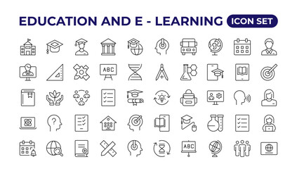 Education and Learning thin line icons set. Education, School, Learning icons. - obrazy, fototapety, plakaty
