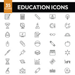 EDUCATION icons - thin line vector icon set. Pixel perfect. Editable stroke. The set contains icons: E-Learning, Education, Home Schooling, Classroom, Diploma, Social Distancing, and Web Conference.