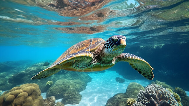 tortoise in a Crystal Clear Ocean
