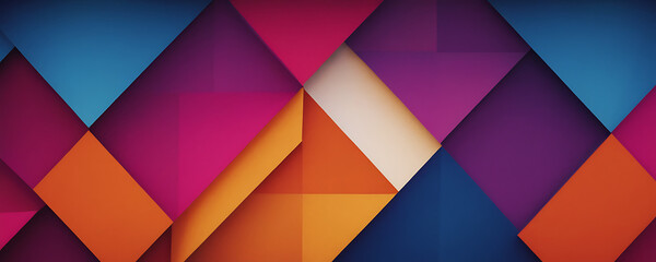 Cubist-inspired patterns in a fusion of colors, including shades of orange, blue, and magenta, creating a visually dynamic and abstract background