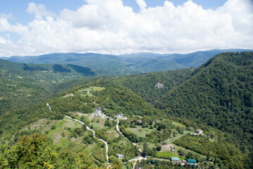 Beautiful mountain view from ancient Anacopia Fortress ruins, Abkhazia, Georgia, New Athos