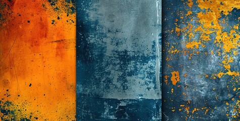 Vibrant abstract art: a textured combination of blue, orange and gray panels for background or wall decor