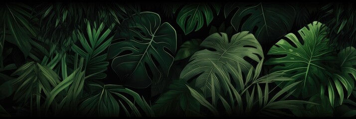 Fototapeta na wymiar Enigmatic Depths of the Jungle: A Tapestry of Dark Green Leaves. Generative AI