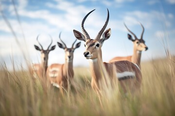 Naklejka na ściany i meble wide-angle view of roan antelopes in vast grassland